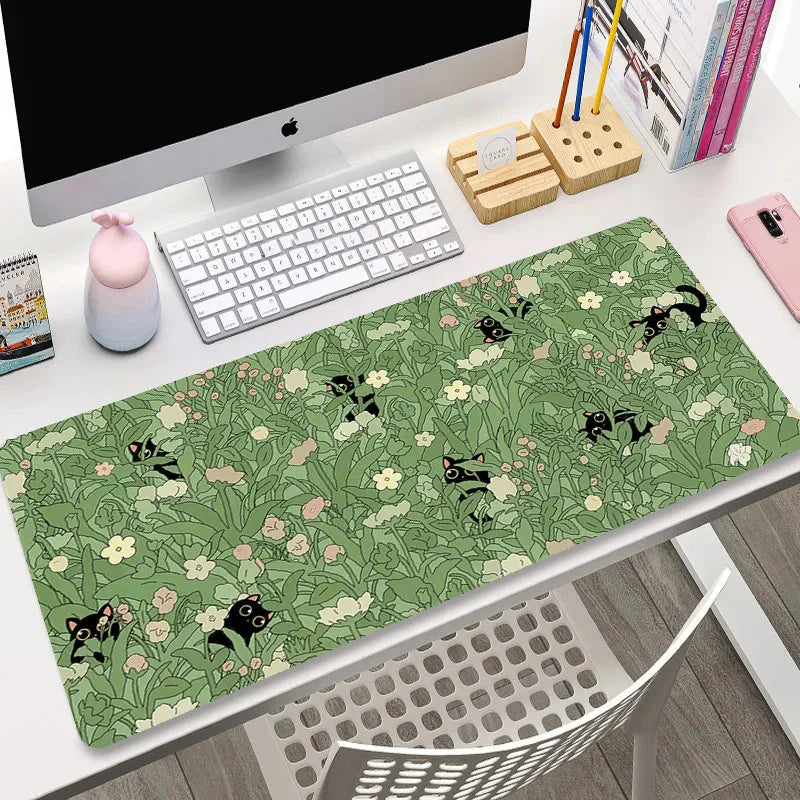 Cat in Flowers Large Gaming Desk Mat Mousepad S-XXL