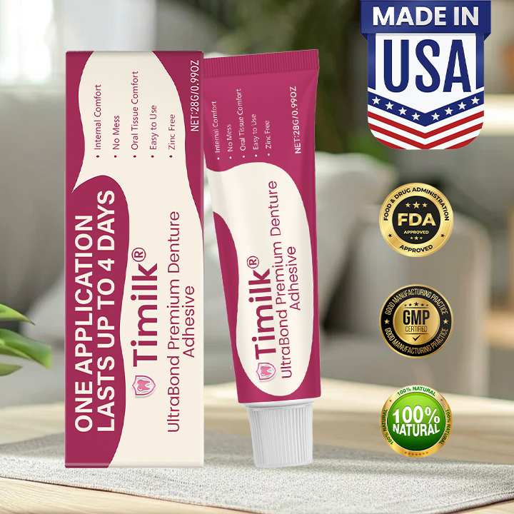 🔥Timilk® UltraBond Premium Denture Adhesive 🔥 FDA Certified (Clinically Proven 4-Day Hold for Secure, Comfortable & Zinc-Free Denture Fit 🦷)