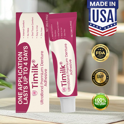 🔥Timilk® UltraBond Premium Denture Adhesive 🔥 FDA Certified (Clinically Proven 4-Day Hold for Secure, Comfortable & Zinc-Free Denture Fit 🦷)