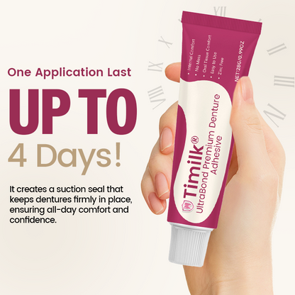 🔥Timilk® UltraBond Premium Denture Adhesive 🔥 FDA Certified (Clinically Proven 4-Day Hold for Secure, Comfortable & Zinc-Free Denture Fit 🦷)